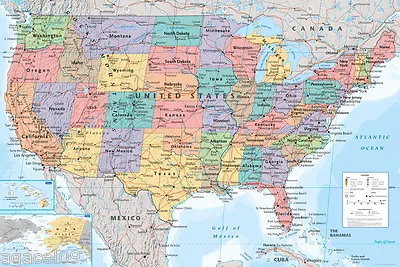 £9.49 • Buy Map Of USA United States Of America Maxi Size 91.5x61cm Poster Education Aid 