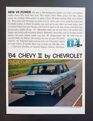 1964 Chevy II Nova 195 HP V8 Large Original Auto Ad Print • $12.95