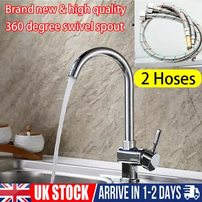 Modern Kitchen Sink Mixer Taps Swivel Spout Twin Lever Tap Mono Faucet Chrome • £15.99