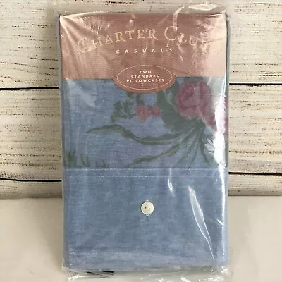 VTG Charter Club Two Standard Pillowcases  Emily  Chambray Floral • $30