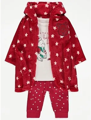 Disney Baby Girls Boys WINNIE THE POOH Christmas Pyjamas PJs & Dressing Gown Set • £17.99