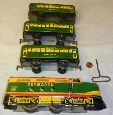 Marx Seaboard 4000 Green Passenger Set 6 Inch O Gauge 4 Wheel Windup T&S • $185