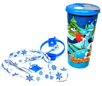 Disney Parks Mickey Blue Tumbler Lanyard Christmas Holiday Disneyland Cup • $25.91