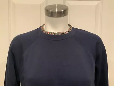 J. Crew Navy Blue Sweatshirt W/ Floral Neckline & Cuffs Size Large NWT! • $38.62