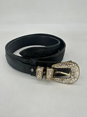 Vintage Crumrine Heavy Silver Plate Western Buckle Vogt Leather Belt Size 38 • $58.49