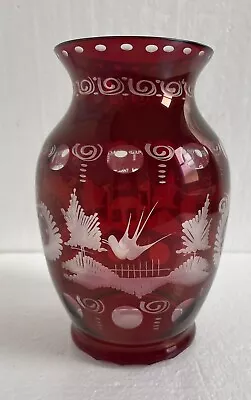 £39.54 • Buy VINTAGE EGERMANN BOHEMIAN CRYSTAL CZECH CUT TO CLEAR RED VASE 7.5” Tall
