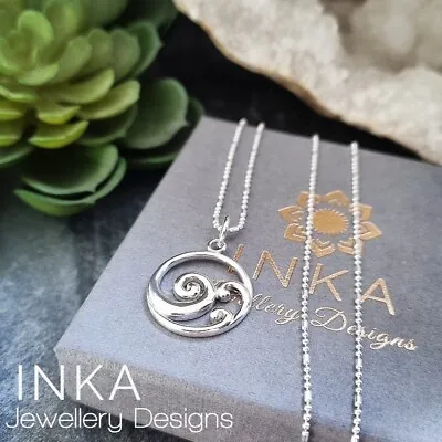Inka 18  925 Sterling Silver Ball Bead Necklace With A Ocean Wave Pendant • $26.52