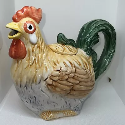 VINTAGE ? ROOSTER WATER Milk Tea Coffee Teapot Pitcher Chicken Country Unique • $23.99