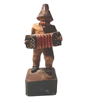 Antique Figurine Organ Grinder Wood Carved  (Arm Broken Off) Early 20th Century • $75.01