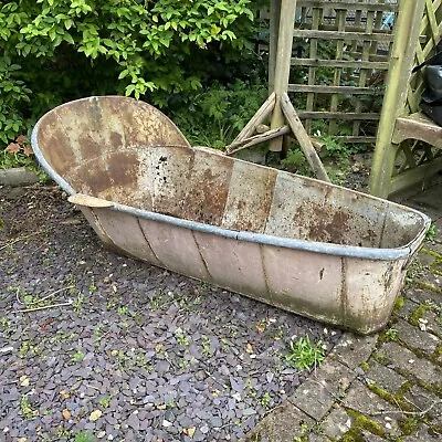 Large Used Vintage Galvanised Trough Hip Tin Bath Garden Tub Planter. • £75