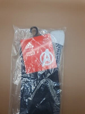 $20 • Buy Marvel Adidas Socks Kids Size 5-6 Black Marvel Chaussettes 1 Pair