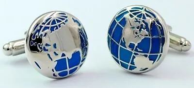 Pair Of Globe World Map Atlas Blue Cufflinks Shirt History Geography Teacher  G1 • £8.95