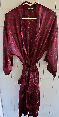 Vintage Men's CHRISTIAN DIOR MONSIEUR Red Paisley BATH ROBE - One Size Silky • $49.50