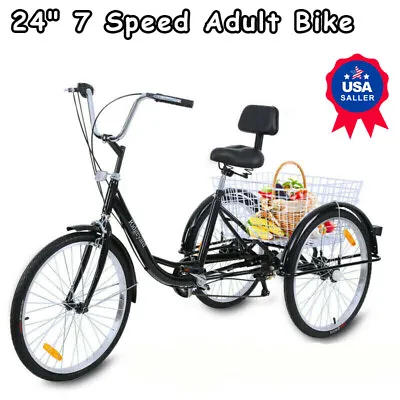 $262.79 • Buy 24  7 Speed Adult Seniors Trike Tricycle 3-Wheel Bike W/Basket For Shopping