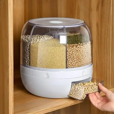 6-Grid Rice Dispenser 360° Rotating Dry Food Cereal Kitchen Storage Container • £29.99