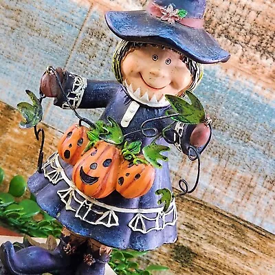 Vintage Halloween Witch Pumpkins Dancing Bobble Resin Figurine Tabletop Decor • $34