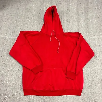 Vintage 1970s Hoodie Mens Medium Red Raglan Cotton Polyester • $35.99