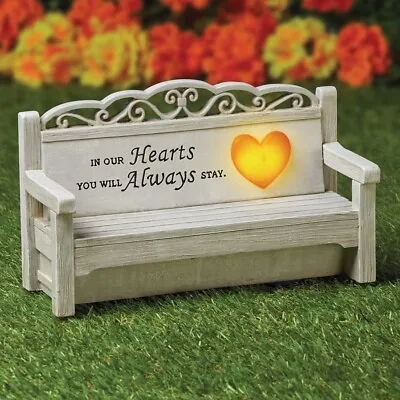 Solar Lighted Heart Memorial Bench Sculpture W/ Loved Ones Lost Sentiment • $29.99