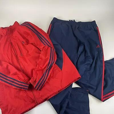 Adidas Mens XL Performance Climaproof Windbreaker Track Suit Set Red And Blue • $49.95