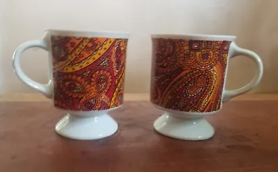 Pair Of Vintage 1960s Pedestal Coffee Cups Paisley Retro Mod MCM Tea Hippy Boho • $14.99