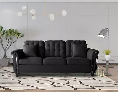 85'' Modern Upholstered Sofa Couch 3 Seater Loveseat Flare Arms Studs Decoration • $476.99