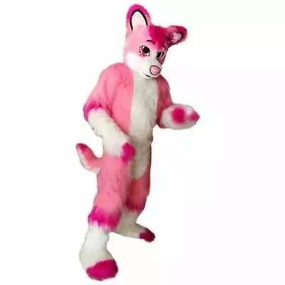 Halloween Pink Long Fur Fox Wolf Fursuit Mascot Costumes Suits Adults Dress • $766.36