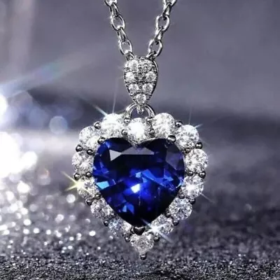 2Ct Lab Created Blue Sapphire 14K White Gold Plated Heart Shape Pendant Necklace • $77.99