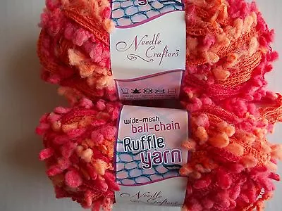 Needle Crafters Wide Mesh Ball Chain Ruffle Yarn Fire Lot Of 2 (1.75 Oz Each) • $14.99