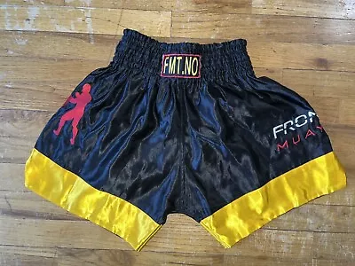 Muay Thai Satin Boxing Shorts MEDIUM Frontline MMA Nylon Shiny Vintage • $46.99