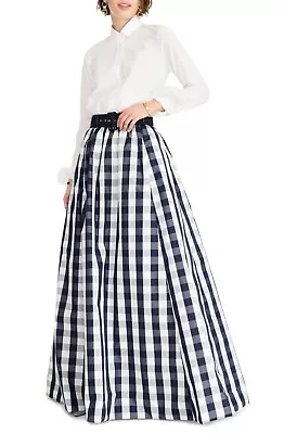 NWT J CREW Black Label Navy Gingham Taffeta Ball Skirt Size 8 *Missing Belt* • $140
