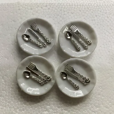 4pcs Dollhouse Miniature Spoons Plates Knives Forks  Tableware Set Accessories • $5.99