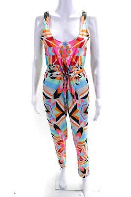 Mara Hoffman Womens Abstract Button Front Sleeveless Jumpsuit Multicolor Size XS • $85.39