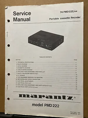 Original Service Manual For The Marantz PMD222 Cassette Tape Recorder • $18.98