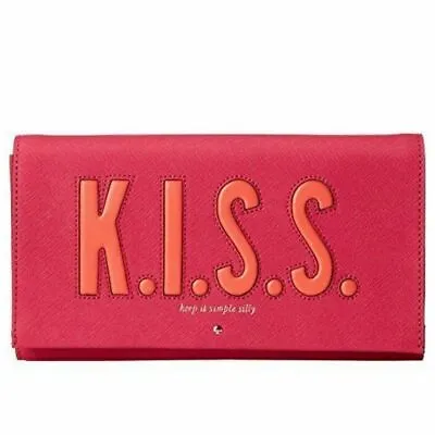 Kate Spade KISS Vintage Tally Clutch Pink Leather Love Birds Foldover Bag • $222.22