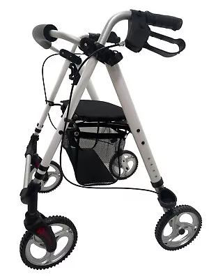 Lightweight Alloy Rollator Folding Mobility Walker With Seat Zimmer Frame- 9288R • £89.99