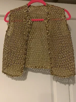 Vintage Gold Metallic Crocheted Vest With Beads • $28