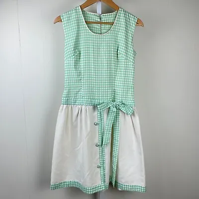 Vintage 60s Handmade Dress Mod Rockabilly Gingham Check Sleeveless Medium • $36.89