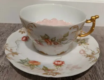 Antique J P L France Limoges Pink Roses & Lip With Gold Handle And Trim • $45