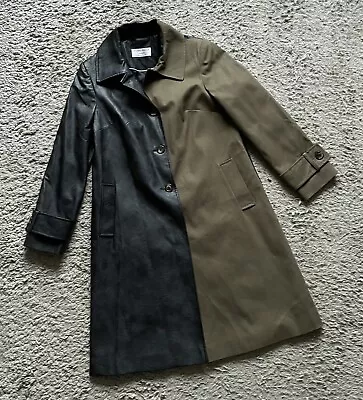 Helene Berman Faux Leather Mix Media Long Swing Mac Trench Coat Size Uk 12 New • $63.15