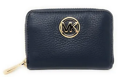 Michael Kors Fulton Leather Zip Around Coin Case In Navy Blue - $98 MSRP • $39.95