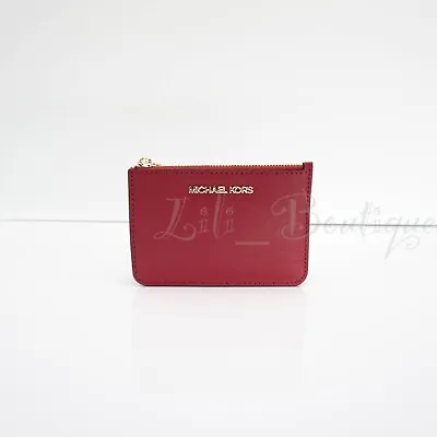 Michael Kors Jet Set Travel Small Top Zip Coin Pouch Card Case Leather Chili Red • $44.85