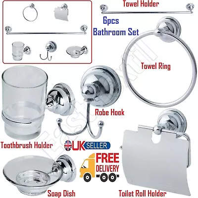 £17.25 • Buy 6 Piece Bathroom Accessories Set Chrome Toilet Towel Ring Toothbrush Soap Holder