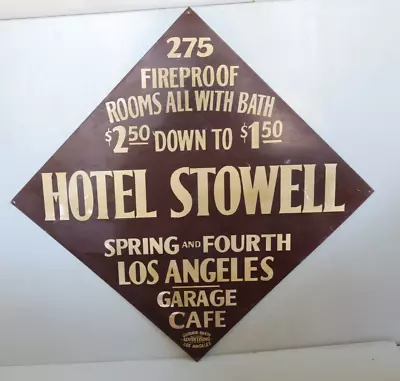 Vintage 1930s HOTEL STOWELL Diamond Shaped Sign Los Angeles City LA CA • $117.50