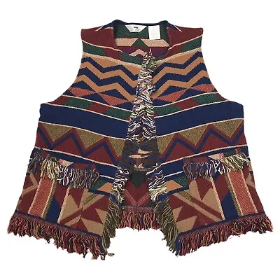 Vtg 80s Blanket Vest Womens M/L Southwestern Rodeo Boho Tapestry Fringe SGS • $29.95