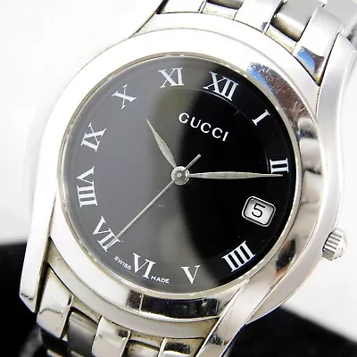 GUCCI 5500M 35mm MEN'S SILVER DATE VINTAGE SWISS MADE WATCH 962 • $160.20