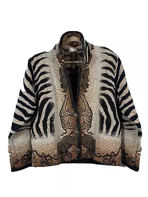 Vtg Painted Pony Safari Zebra Elephant Monkey Giraffe Tapestry Jacket Sz S/M USA • $39.99