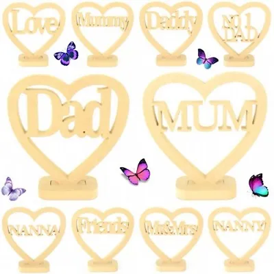 Wooden Mdf Heart Shape On Stand - Family Gift Craft Shape Decoration Dad Mum Nan • £4.99