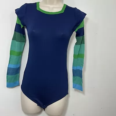 Vintage Danskin Womens Medium Navy Striped Long Sleeve Leotard Dance Gymnastics • $93.99