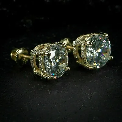 4 Ct Round Cut Real Moissanite Men's Women's Earrings 14K Yellow Gold Plated • $70