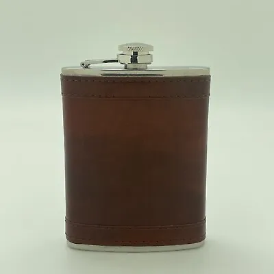 8 Oz Hip Flask Stainless Steel Leather Wrapped Whisky Alcohol Drink Holder • £4